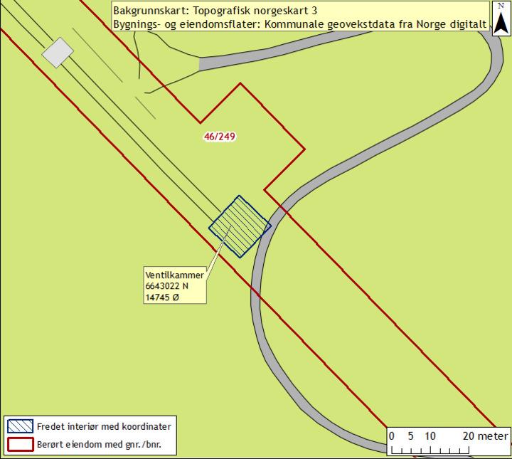 Side 6 VENTILKAMMER I FJELL Bygningsnr: Referanse i landsverneplanen: Bygning 9903611 Fredningen omfatter ventilkammerert med tekniske innretninger for styring av produksjonsvann til rørgate og