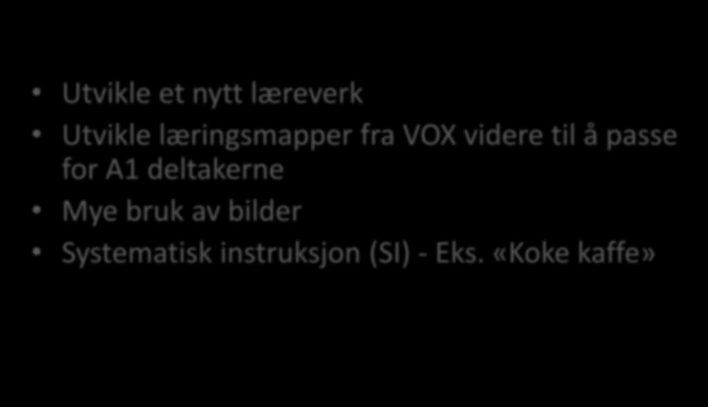 til å passe for A1 deltakerne Mye bruk av