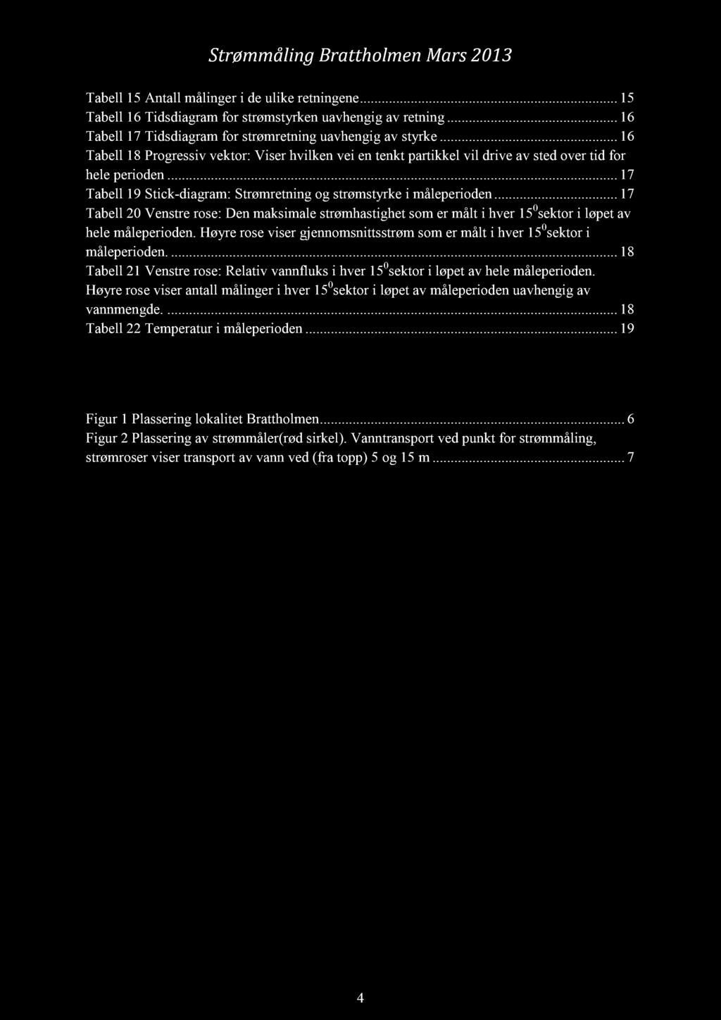 Strømmåling Brattholmen Mars 2013 Tabell 15 Antall målinger i de ulike retningene...... 15 Tabell 16 Tidsdiagram for strømstyrken uavhengig av retning.