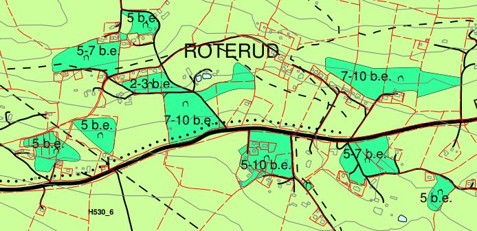 Område LNFb Roterud Maks. antall boenheter 67 boenheter Fire av delområdene er delvis eller helt bygd ut. Det foreligger tomtedelingsplan for ytterligere et område.