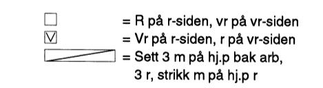 Strikk med denne inndelingen til arb måler (48) 48 (48) 50 cm. Del arb midt foran til v-hals og strikk frem og tilbake i glattstrikk.