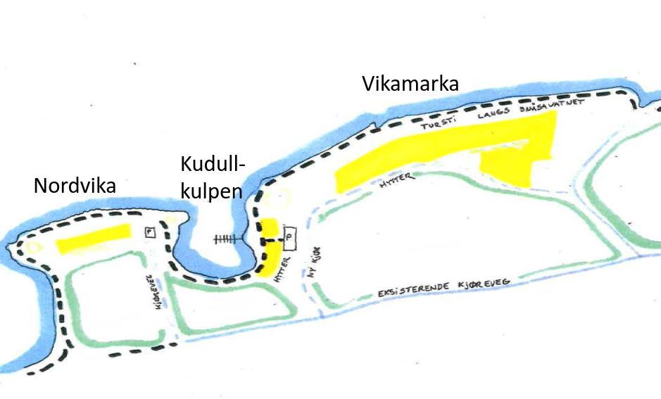 Figur 1 Utklipp fra mulighetsstudie (Ivar Strand) 2. Topografi og terrengforhold Terrenget i det undersøkte området er generelt stigende fra vannkanten i nord og vest, og oppover mot sør og øst.