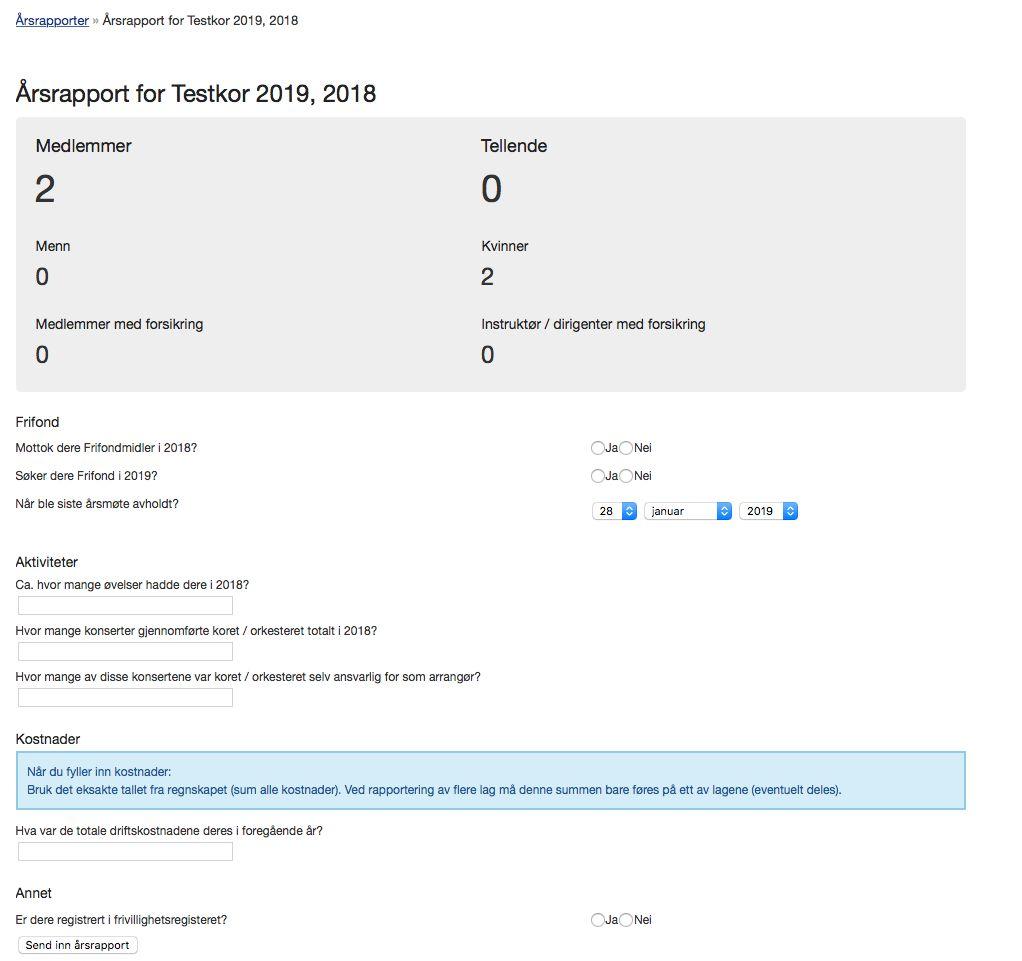 Me vil allereie her minne om at det ikkje vil koste meir eller mindre for det einskilde koret å rapportere få eller mange aktivitetar.