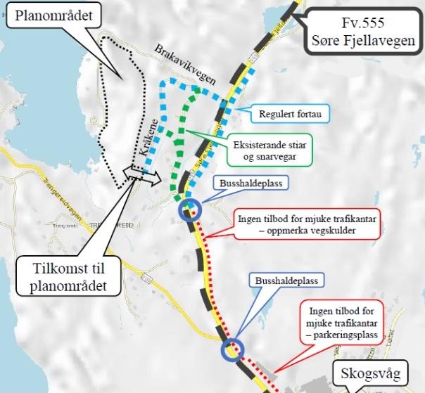 Det er opparbeidd ei ny gangveg gjennom naboplanen og fram til busshaldeplassen i sørgåande retning.