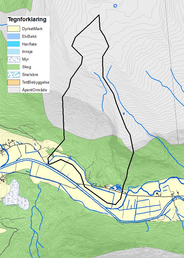 Veiteberg Stardalen Vindheim Figur 2. Lokalisering og storleik av nedbørfeltet til bekken frå Vindheim mot Veiteberg.