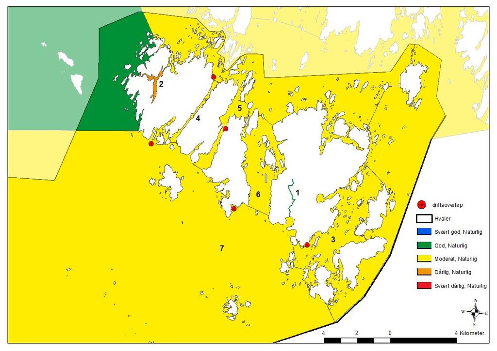 Side: 3/7 Figur 1. Kart som viser driftsoverløpene i Hvaler kommune samt økologisk tilstand per desember 2018 i sjø og elv.