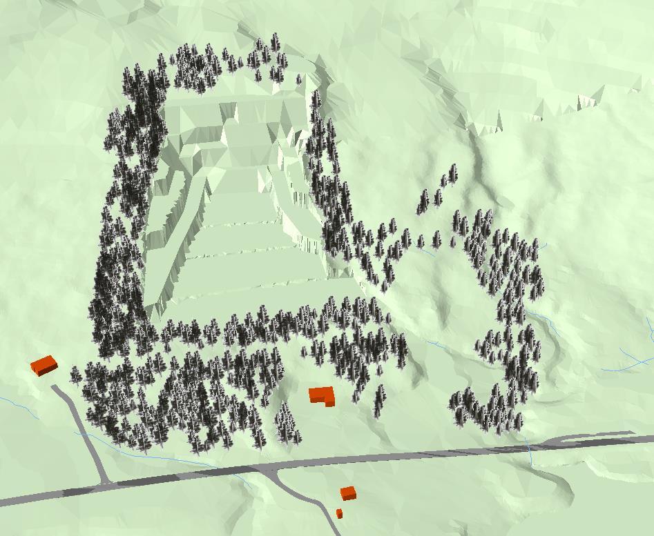 DRIFTSPLAN FOR NESMOEN MASSEUTTAK, GNR. 35 BNR. 1 I BYGLAND 7 Figur 5: Bilde frå 3D modell viser området etter uttak. 2.2. Driftstider Det kan vere drift i uttaket frå kl 07.00 kl 21.