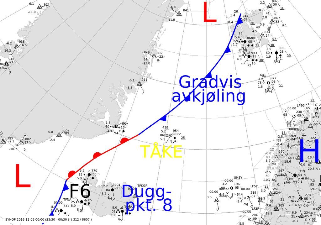 Værsituasjonen kl 00Z den 8.11.2016.