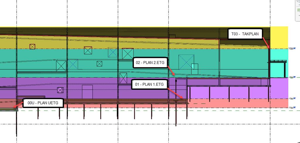 Fastsette etasjehøyder Prosjektet har dekker i veldig mange forskjellige etasjehøyder. Så under oppstartsmøte diskuterte vi hvordan vi skulle dele bygget inn etter etasjer.