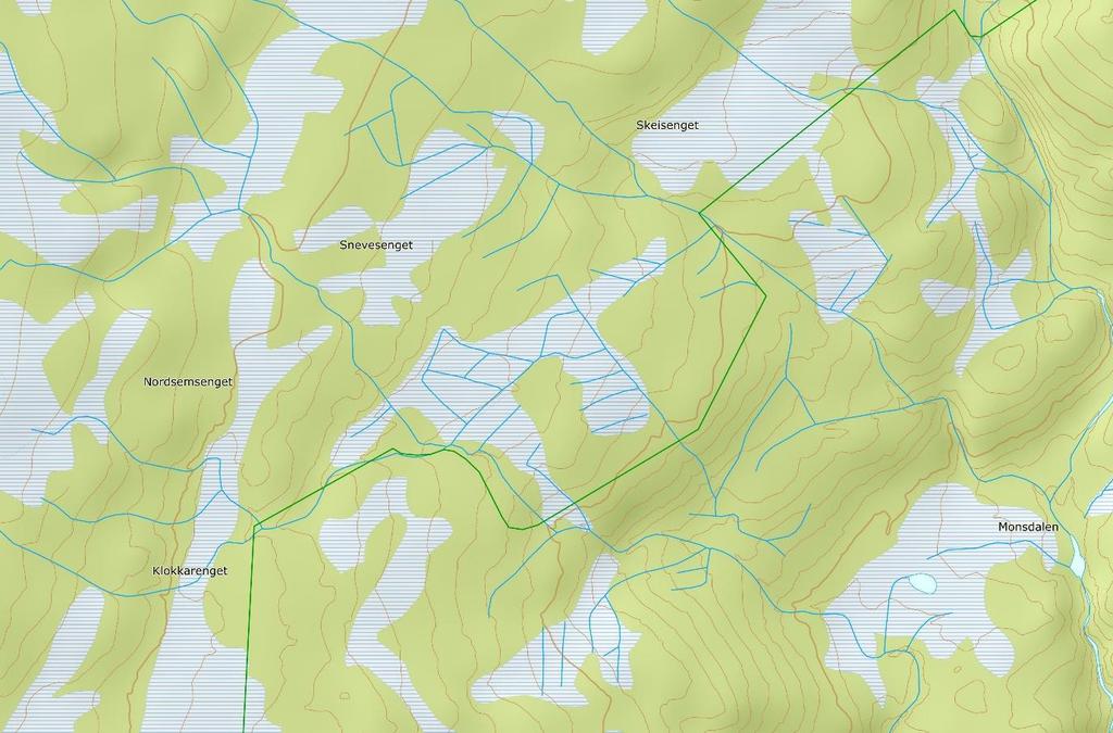 2 Feltarbeid og undersøkelsesområde Forundersøkelsene har omfattet grøfta slåttemyr på Nordsemsenget og Snevesenget i Kvamsfjellet naturreservat (figur 2).