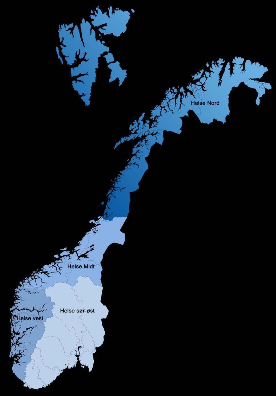 Befolkningsgrunnlag Tre fylkeskommuner + Svalbard med 488 311 innbyggere 87 kommuner, største 75 638 innbyggere, minst 454 (Træna) Lokalsykehus