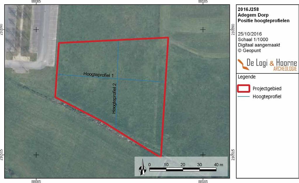 20 DL&H Archeologienota Kaart 18 Figuur 18: De ligging van de hoogteprofielen doorheen het onderzoeksgebied ( Geopunt) Figuren 19 en 20: De hoogteprofielen tonen dat het gebied licht afhelt richting