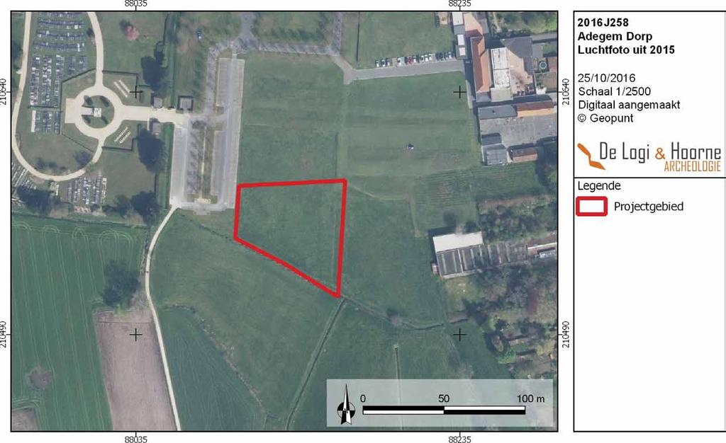 Adegem Dorp 27 Kaart 29 Figuur 29: Het plangebied aan Adegem Dorp op de meest recente beschikbare orthofoto uit 2015 ( Geopunt) aangetroffen.