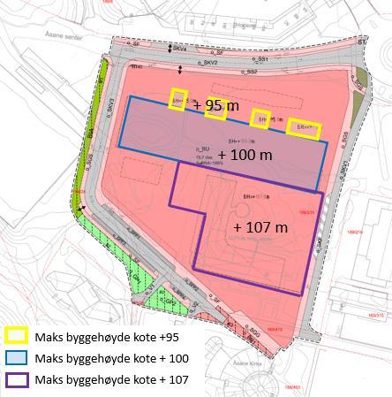 Endring av reguleringsplanen 1. Endret maksimal byggehøyde, påskrift i plankartet.