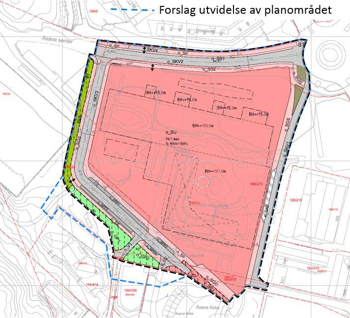 4. Utvidelse av planområdet Planområdet er utvidet i sør i forhold til vedtatt reguleringsplan for Åsane VGS.