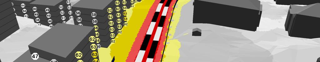 2 T-bane For T-bane er det beregnet støy opp til Lden 65 db på fasadene parallelt med sporene.