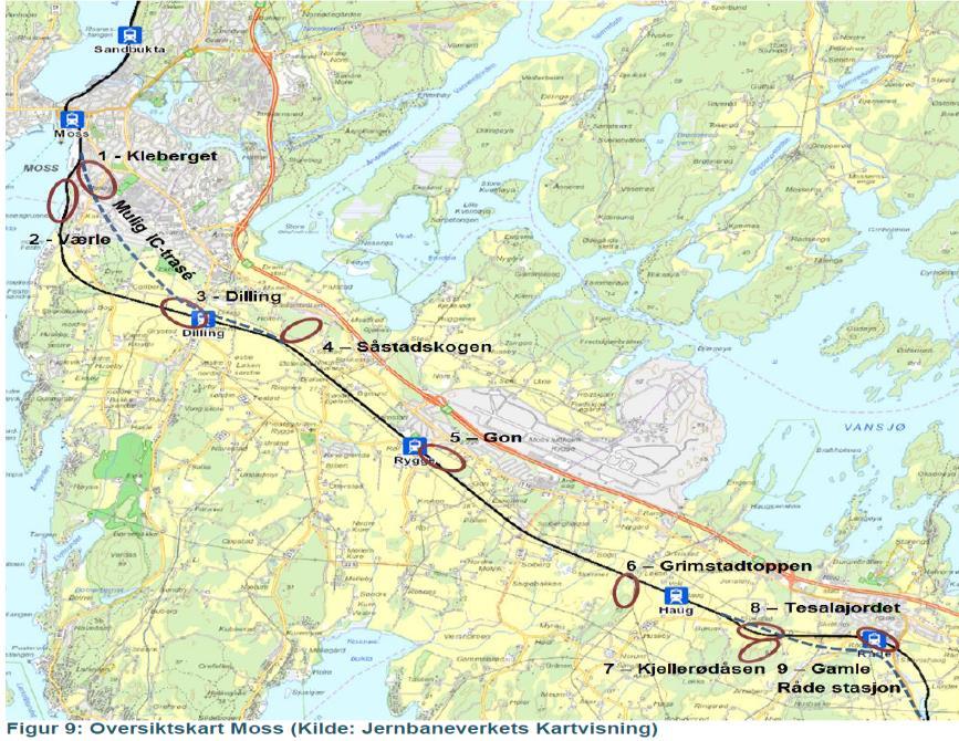 2 Tilbakeblikk på vurdering av alternativer for lokalisering av hensettingsanlegg i Mosseregionen 1)"Hensetting Østlandet Delrapport 3, dokument UTF-00-A-20067".