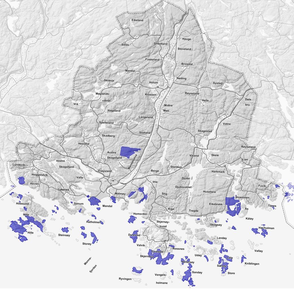 Temakart - Statlig sikrede friluftsområder Kartet viser statlig sikrede friluftsområder i Mandal pr. 1.