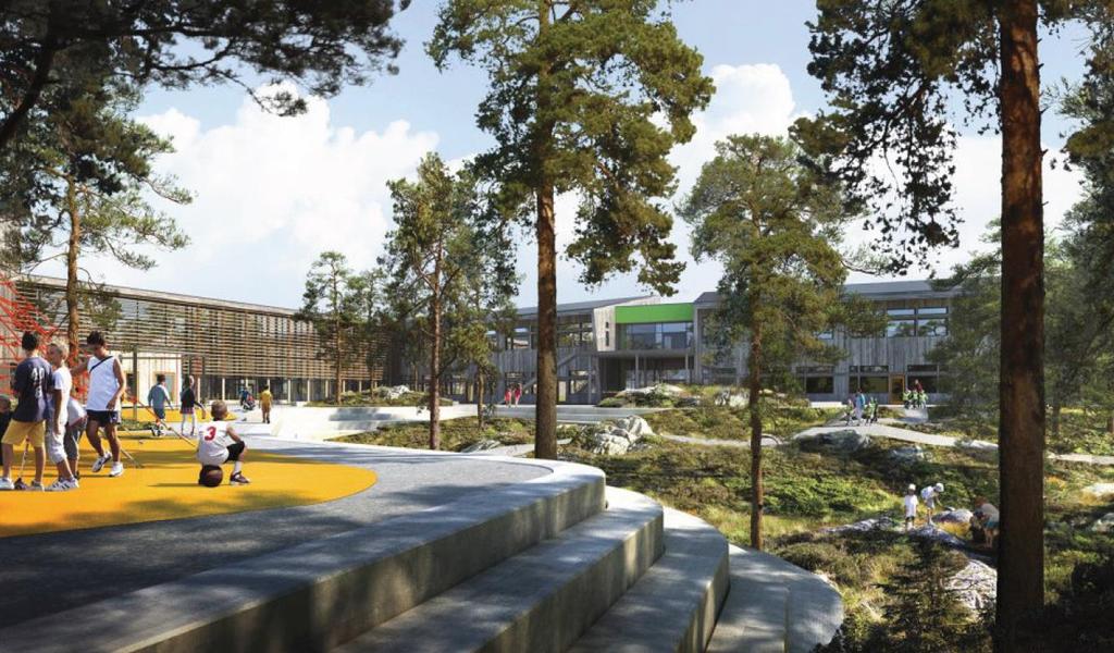 Eksempel byutvikling, på tegnebordet Ny skole på Mortensrud med skolepark og bypark.