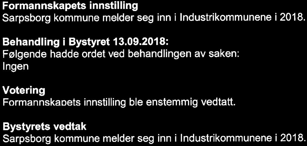 66/18 Medlemskap i industrikommunene 2018 1 Formannska et 2015-2019 2 B st ret 2015-2019 30. 08.