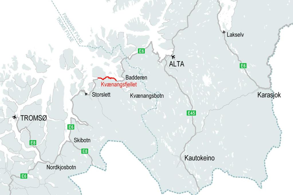 E6 Kvænangsfjellet Prosjektet E6 Kvænangsfjellet (del 1) i Troms omfatter bygging av tunnel i Nordreisa og Kvænangen kommuner Prosjektet Kvænangsfjellet sør omfatter bygging av tunnel for å sikre to