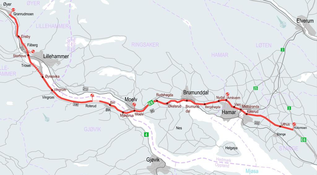 E6 Kolomoen Moelv 43 km i full bygging 43 % ferdig