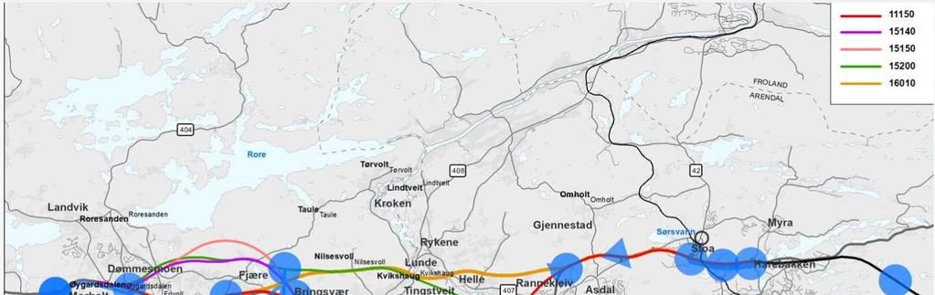 ARENDAL - GRIMSTAD 3 2 1 Delstrekningen Arendal Grimstad deles inn i tre strekninger med følgende navn: 1. Arendal Asdal 2. Asdal Temse 3.