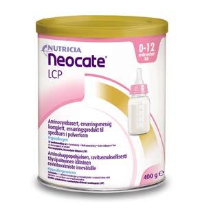 NEOCATE LCP Komplett, aminosyrebasert ernærings produkt til spedbarn (0-1 år) som har kumelkprotein allergi, multimatvareallergi og andre indikasjoner der en elementalkost er anbefalt.