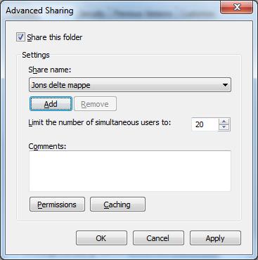 Demo: Delte mapper i Windows Advanced Sharing andre navn på