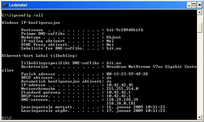 Demo: Nettverkskonfigurasjon i Windows Automatisk under installasjon: Automatisk IP-adresse
