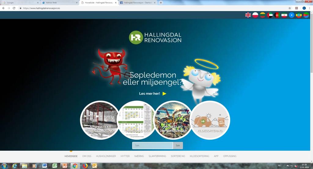 Informasjon Nettside www.hallingdalrenovasjon.no, SMS, post, FB www.