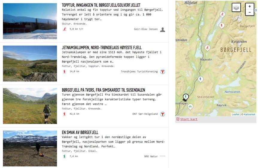 Figur 12. Selv om det ikke er merket ruter inne i Børgefjell, finnes digitale ruter som på www.ut.no.