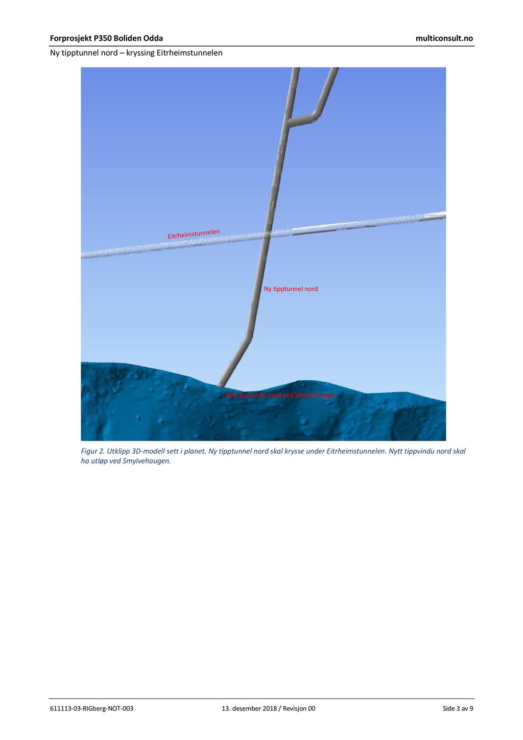 Ny tipp tunnel nord kryssing Eitrheimstunnelen Ny tipptunnel nord N ytt tippvindu nord ved Smylvehaugen Figur 2. Utklipp 3D - modell sett i planet.