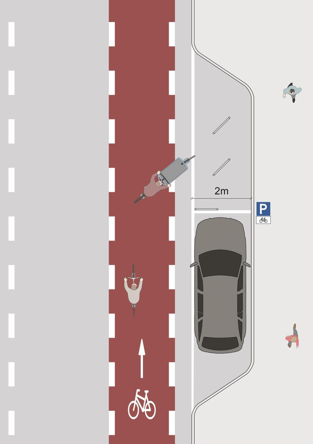 Figur 12: Sykkelparkering på disponible veiareal med ett beskyttelseselement Bruk av ledig veiareal selv med få sykkelparkeringsplasser Bare ett eller to stativer