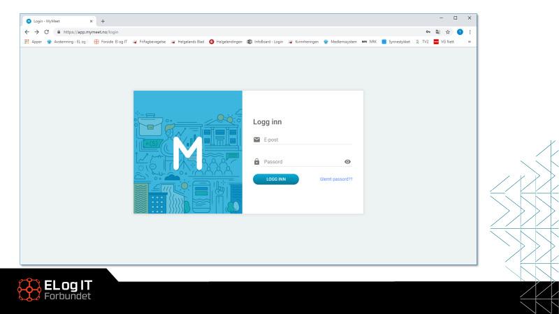 URL en eller nettadressen til MyMeet er app.mymeet.no. Du kan også benytte linken i den tilsendte invitasjonen fra MyMeet.