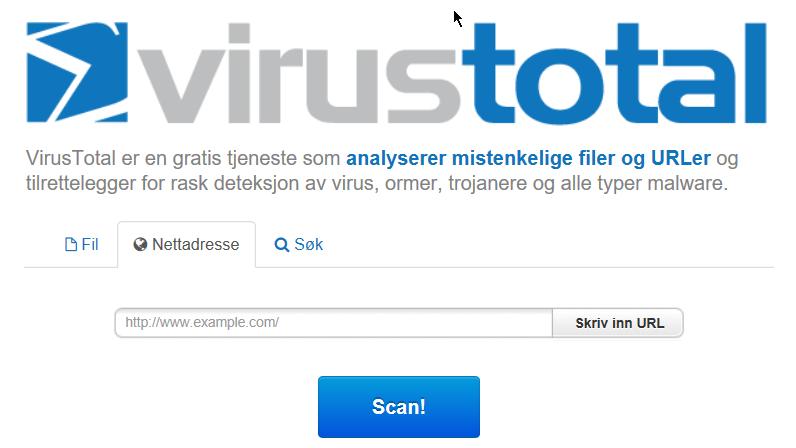 Hvordan kan du sjekke om en nettside inneholder virus? Nettside: https://www.virustotal.