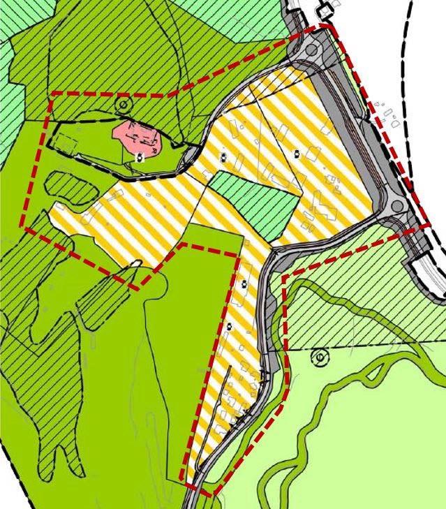 DEL 2 DEL 1 Illustrasjonen over viser planavgrensning av detaljplan som ble annonsert ved oppstart av planarbeidet, med arealformål i områdeplanen som underlag.