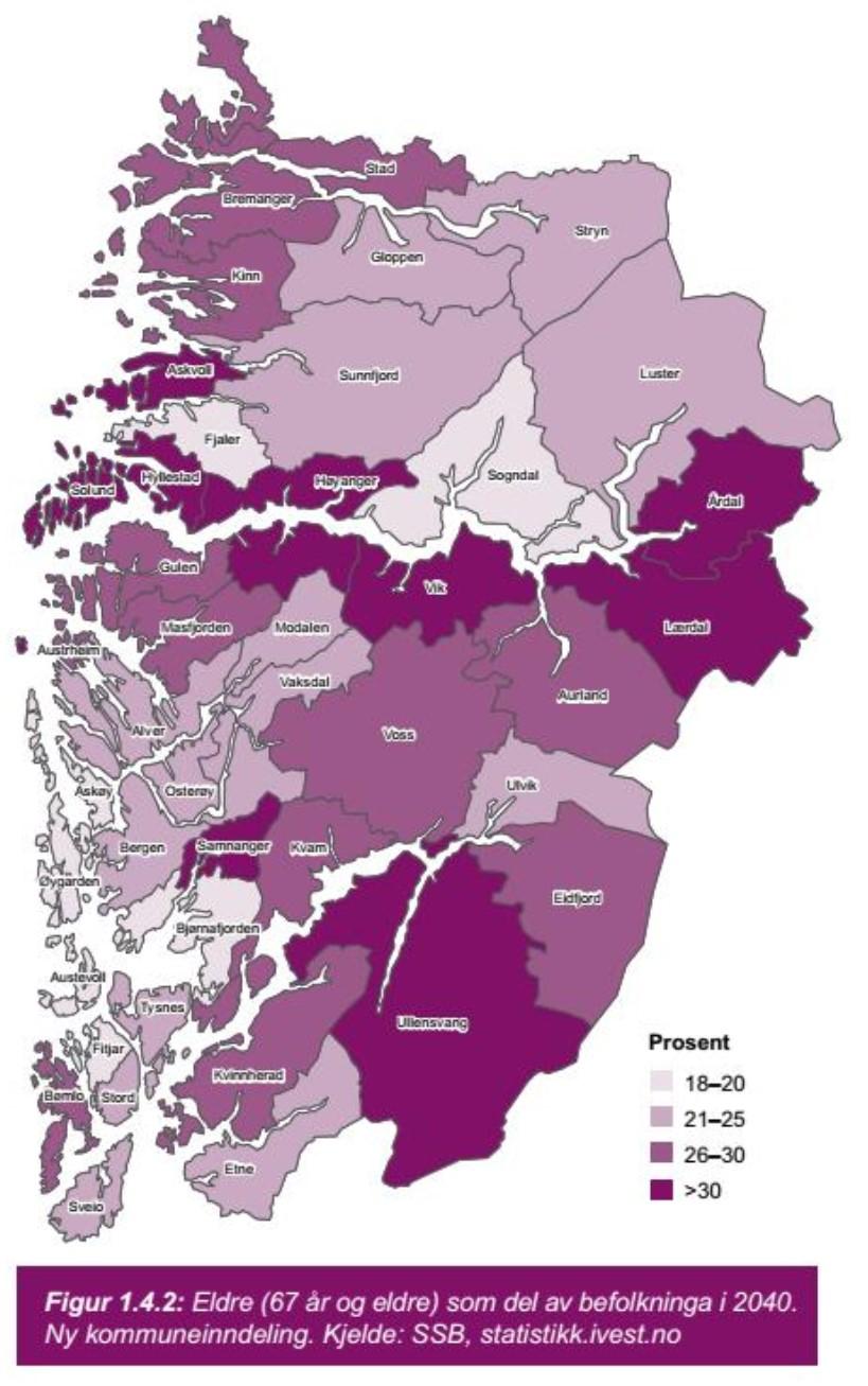 Eldre over 67 år i 2040 Eldre Aukande del eldre fram mot 2040 Store