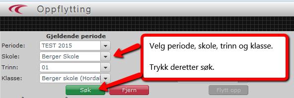 Når nye klasser er opprettet er det klart for å flytte opp elever til nytt skoleår ved å gå inn på Skoleskyss > Oppflytting.