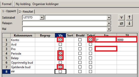 Søkebegrensning fra konto 3* til 9999. Skriv inn aktuelt prosjektnummer (A+5 siffer).