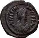 349 350 349 Justin I & Justinian I 527 e.kr., Æ follis, Constantinople.