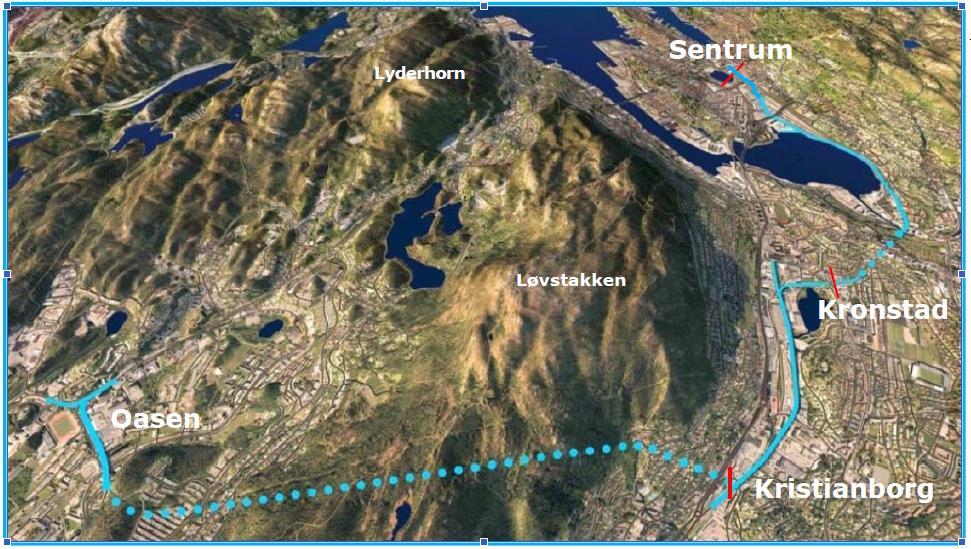 BYGGETRINN 4 KORT OPPSUMMERING Reguleringsplanene vedtatt i Bystyret 21. juni 2017 10, 8 km trasé fra Kaigaten til Spelhaugen Ca. 5 km dagstrekning, 5 km i tunnel Kjøretid ca.