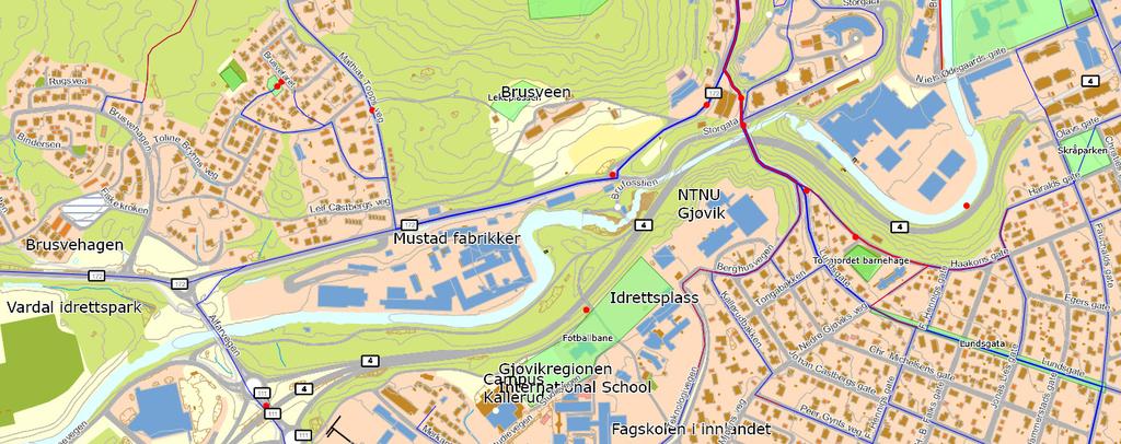 Vegene rundt Hovedtoppen er skoleveg fra Brusvehagen/Brusvefaret og Kråkjordet til Gjøvik skole.