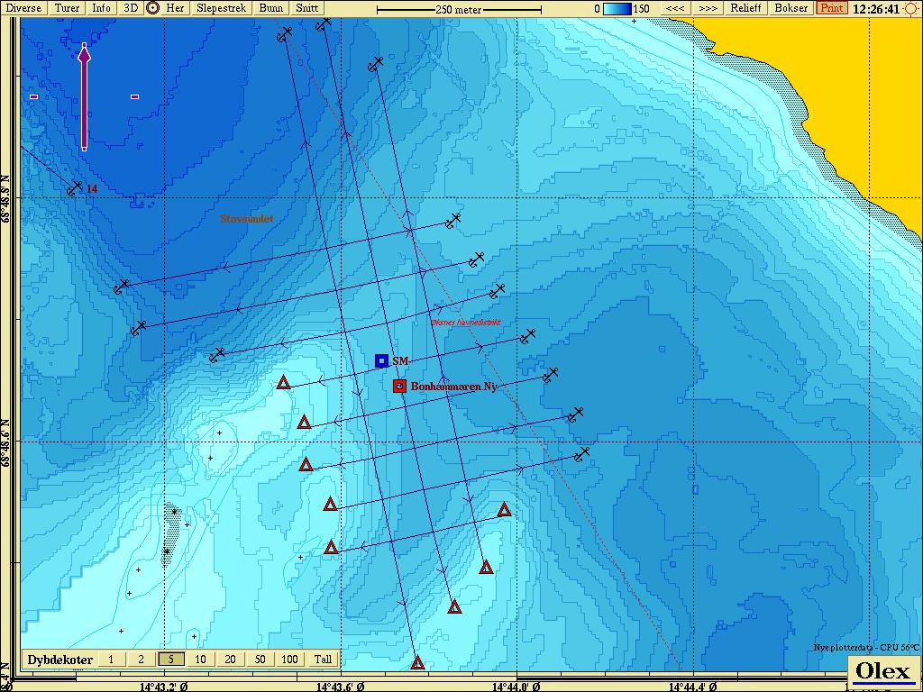 Figur 1. Plassering av strømmålerrigg (blå firkant) i forhold til lokaliteten Bonhammaren Ny. 2.
