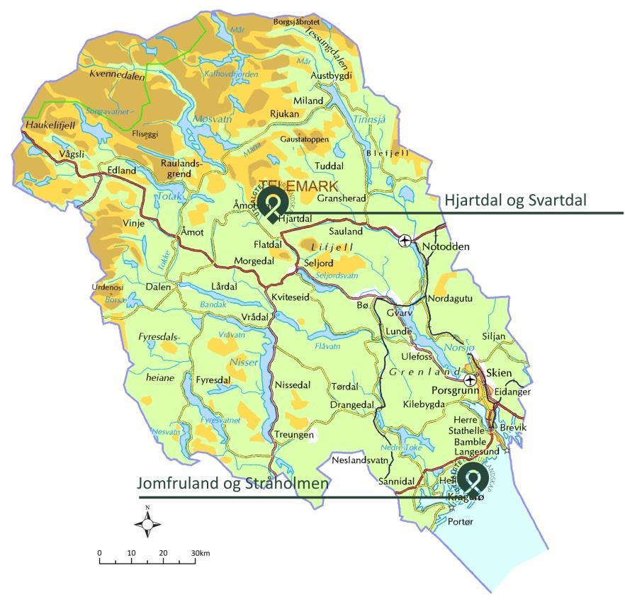 Figur 1. Hjartdal og Svartdal UKL ligg i Øvre Telemark.