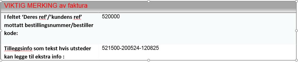 MERKING AV FAKTURA Faktura må merkes med mottatt bestillingsnummer eller bestiller kode fra institutt/enhet