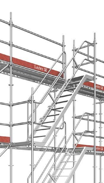 } 15. ADKOMST TIL STILLASET Som en del av forebygging mot fall og farer for helse og sikkerhet anbefaler Layher å bruke utvendig trapp, spesielt dersom: denne skal brukes til å transportere materiell