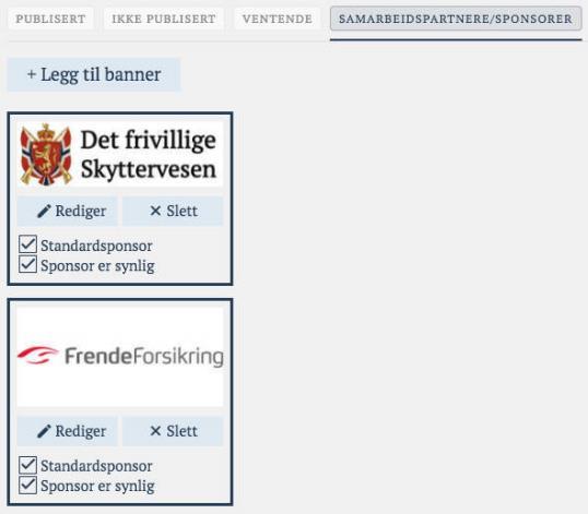 På den måten kan skytterlaget selge inn tre ulike sponsorløsninger: Kun forside: Huk kun av «Sponsor er synlig». Kun artikkel: Huk kun av «Standardsponsor».