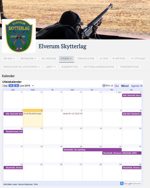 Det er også mulig å embedde kalenderen som finnes i Office 365 (som alle skytterlag og samlag har), se vedlegg 1 for dette.