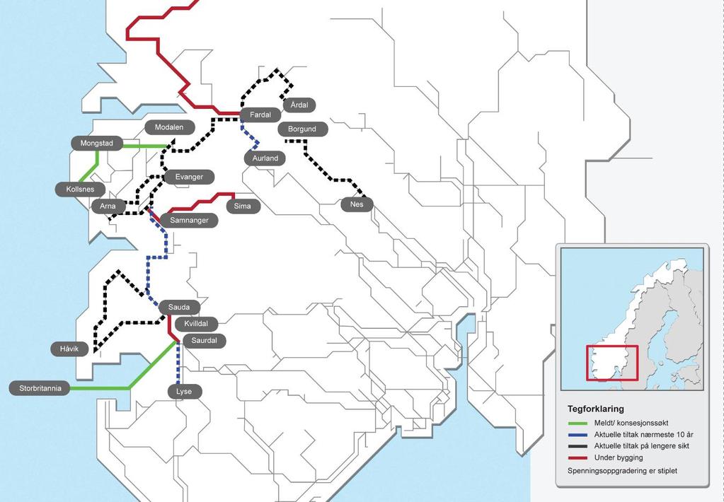 Region vest Nytt siden NUP 2011 Sauda Liastølen idriftsatt juni 2012 Elektrifisering av Utsirahøyden Nye